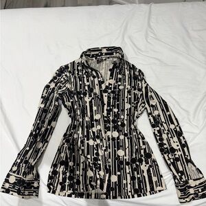 Vintage Black and Cream Patterned Women's Top